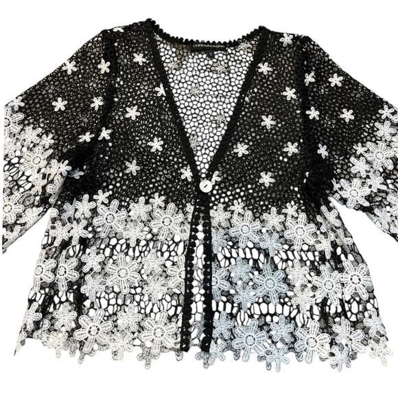 Chris McLaughlin Y2K Top Womens Floral White Crochet Boho Cottagecore Sheer - Picture 2 of 16